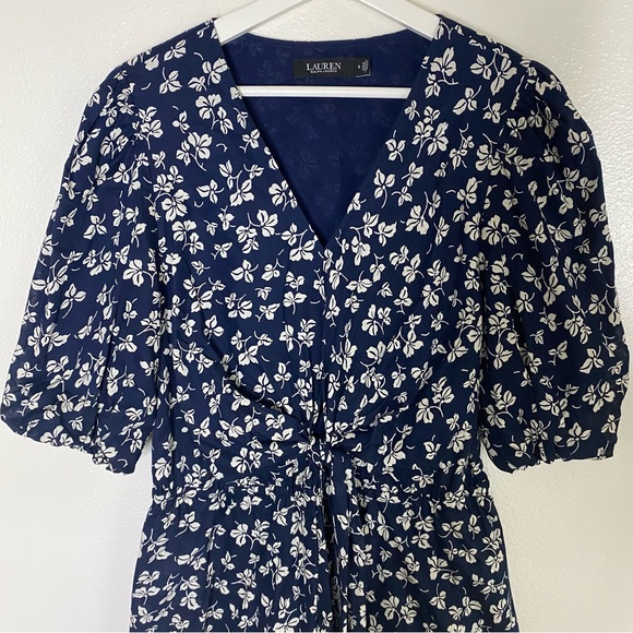 Lauren Ralph Lauren Floral Dress Womens Size 8 Puff Sleeves Blue Mini Bow Polo - Picture 4 of 13